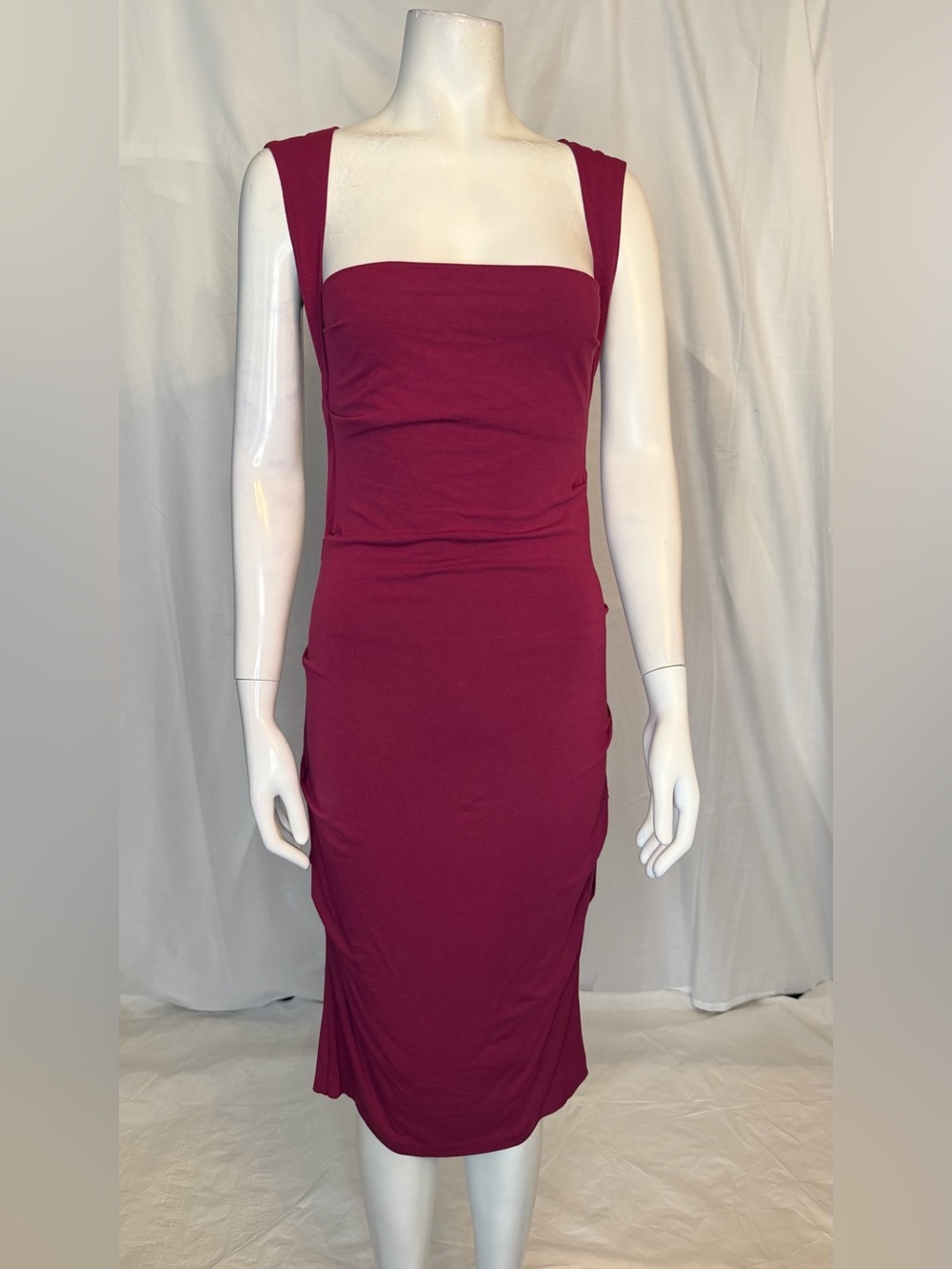 Nicole Miller Sleeveless Square Neck Midi Dress in Berry Plum
